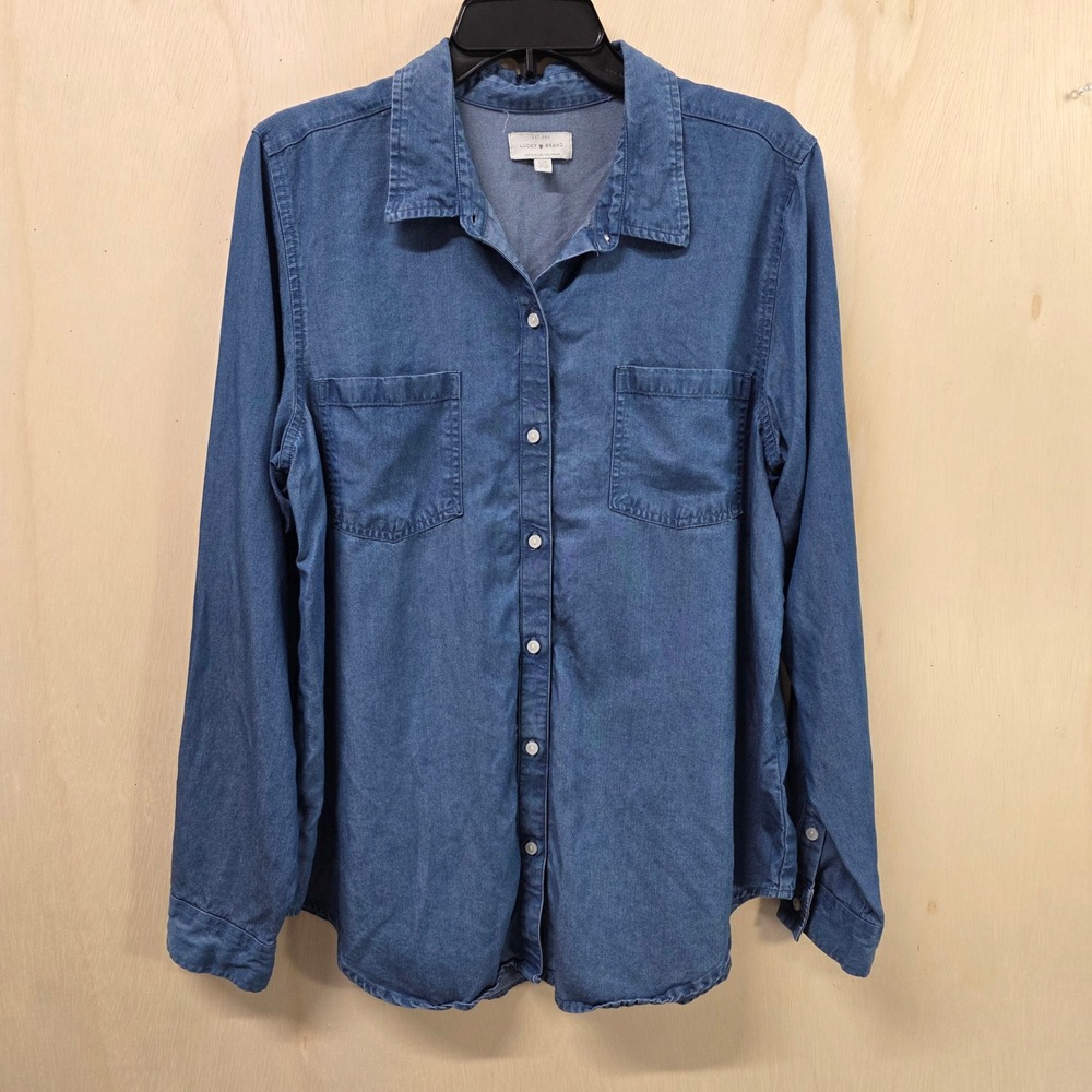 Lucky Brand Womens Blue 100% Tencel Long Sleeve Button Down Split Back Shirt L